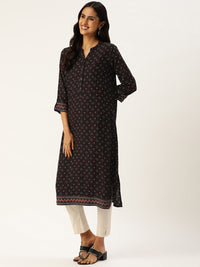Black Abstract Printed Straight Kurta