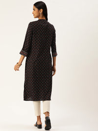 Black Abstract Printed Straight Kurta