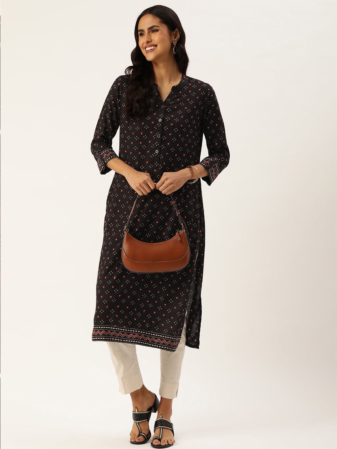 Black Abstract Printed Straight Kurta