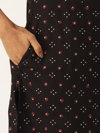 Black Abstract Printed Straight Kurta