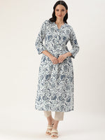 Blue Jal Floral Printed Straight Cut Kurta