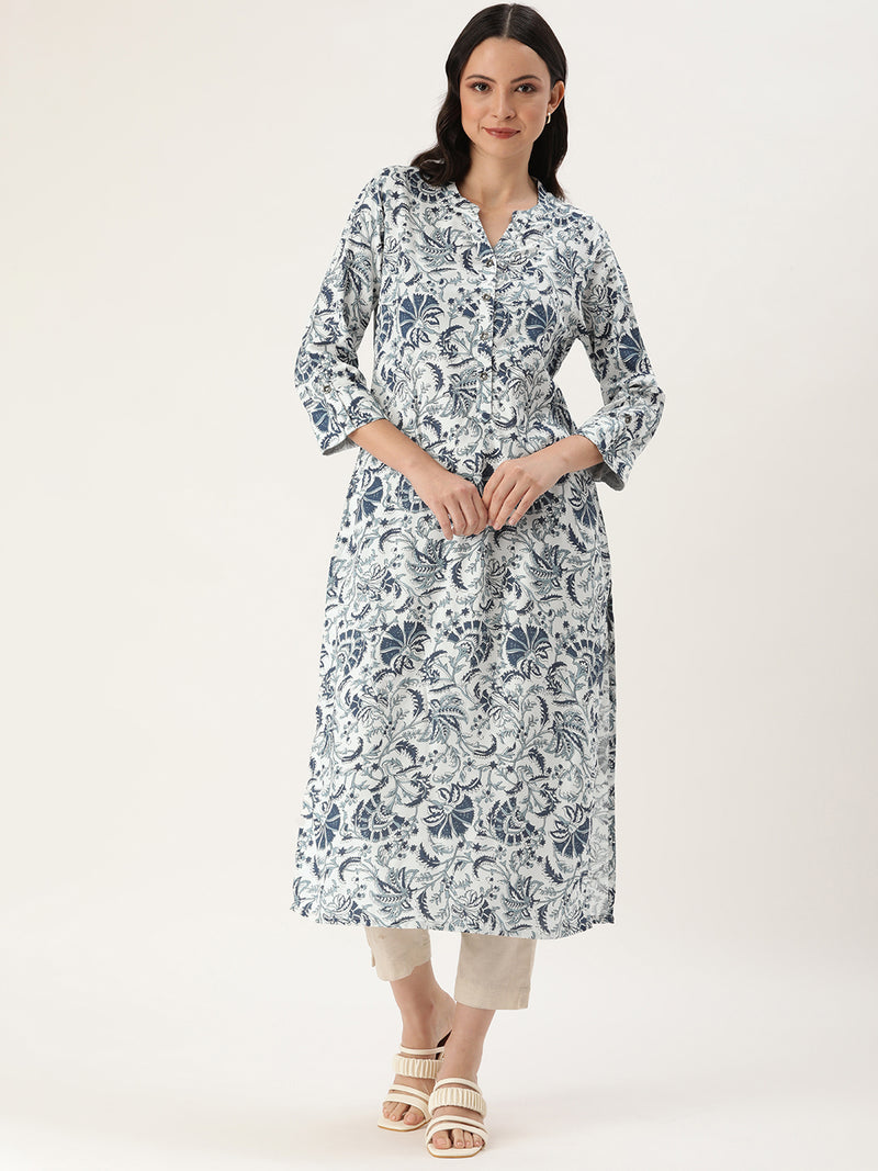 Blue Jal Floral Printed Straight Cut Kurta