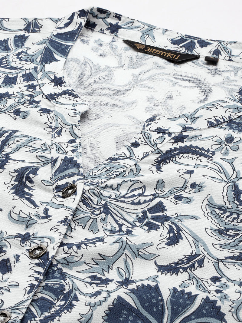 Blue Jal Floral Printed Straight Cut Kurta