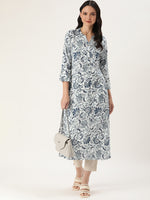 Blue Jal Floral Printed Straight Cut Kurta