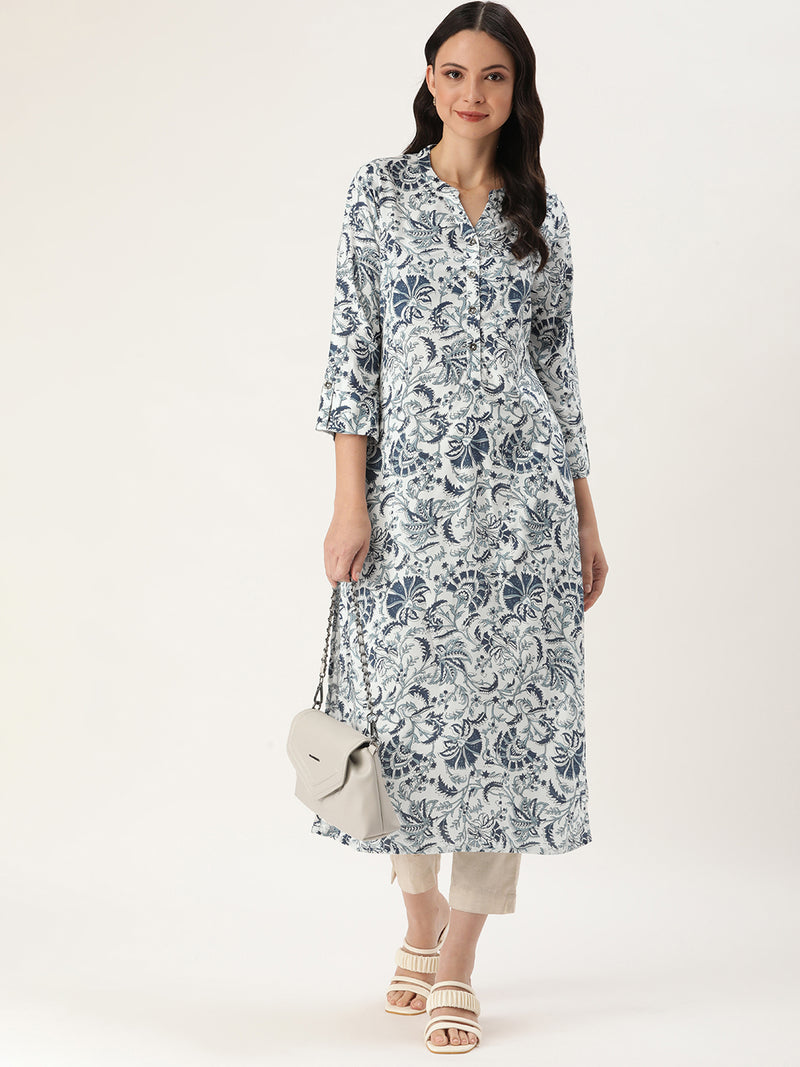 Blue Jal Floral Printed Straight Cut Kurta