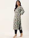 Beige & Blue Paisley Printed Straight Kurta