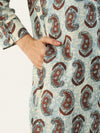 Beige & Blue Paisley Printed Straight Kurta