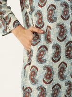 Beige & Blue Paisley Printed Straight Kurta