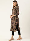 Black & Beige Paisley Printed Mandarin Collar Kurta
