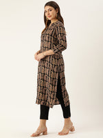 Black & Beige Paisley Printed Mandarin Collar Kurta