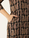 Black & Beige Paisley Printed Mandarin Collar Kurta