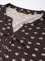 Brown & Beige Mandarin Collar Printed Kurta