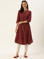 Red Ethnic Motifs Printed A-Line Kurta