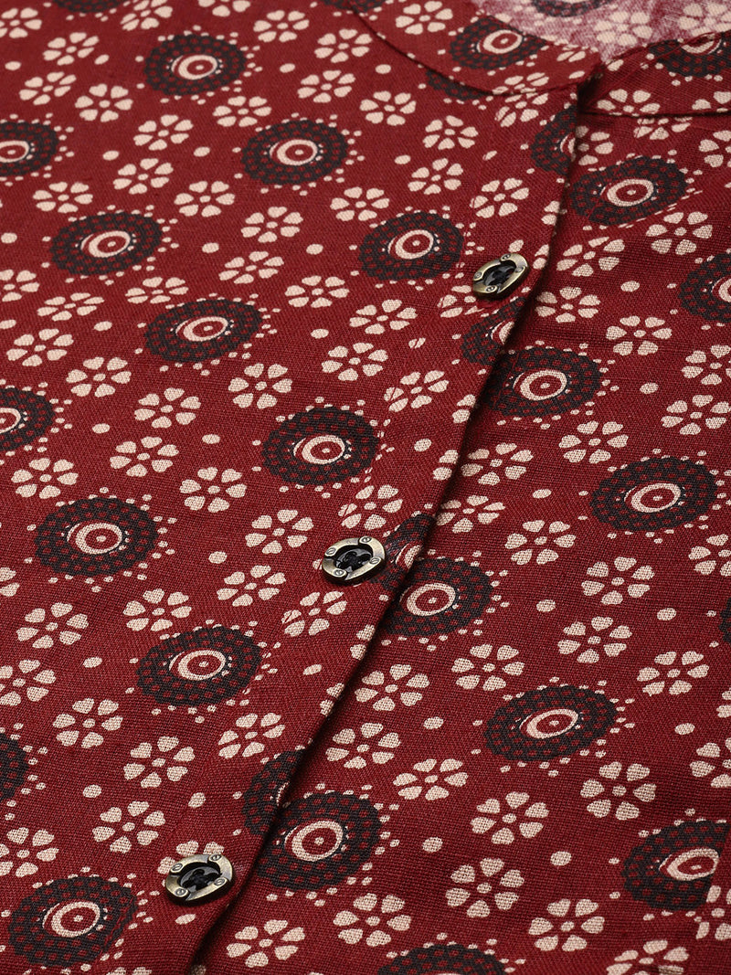 Red Ethnic Motifs Printed A-Line Kurta