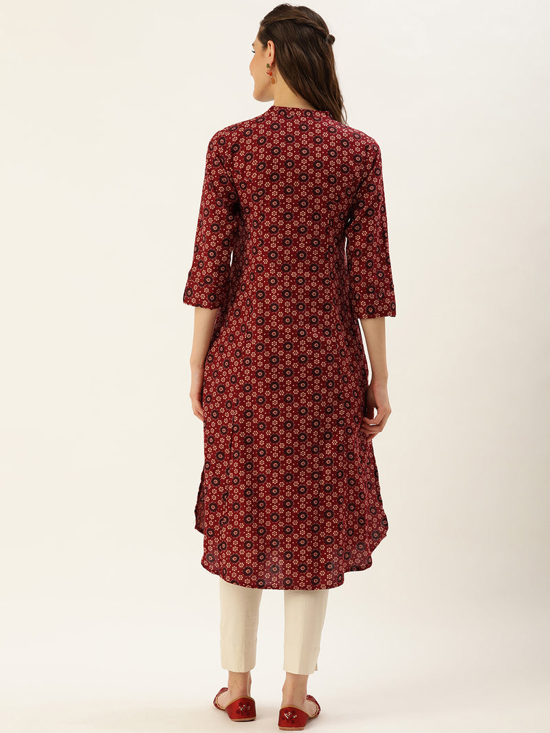 Red Ethnic Motifs Printed A-Line Kurta