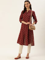 Red Ethnic Motifs Printed A-Line Kurta