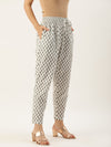 White Floral Printed Pleated Trousers