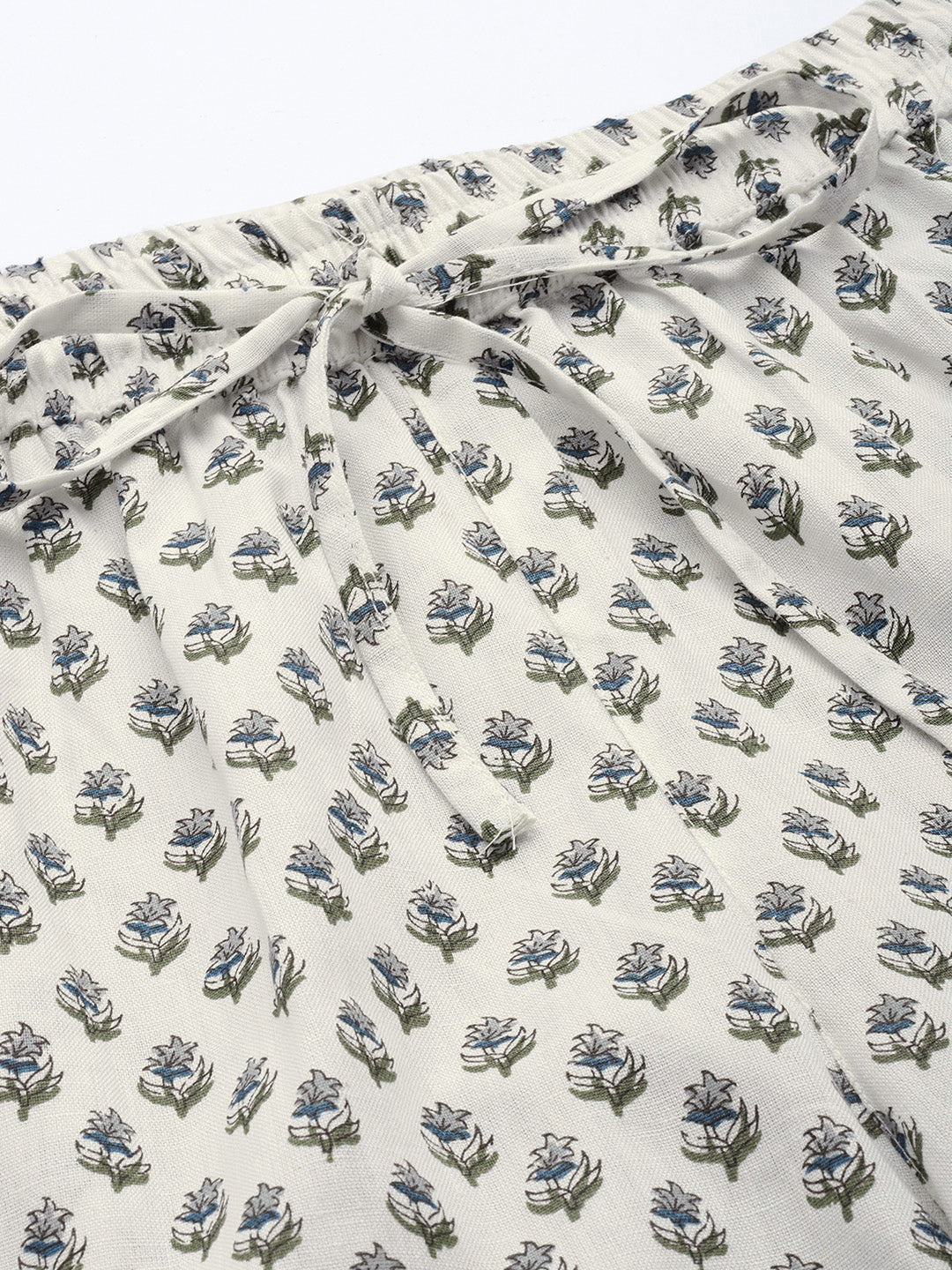 White Floral Printed Pleated Trousers