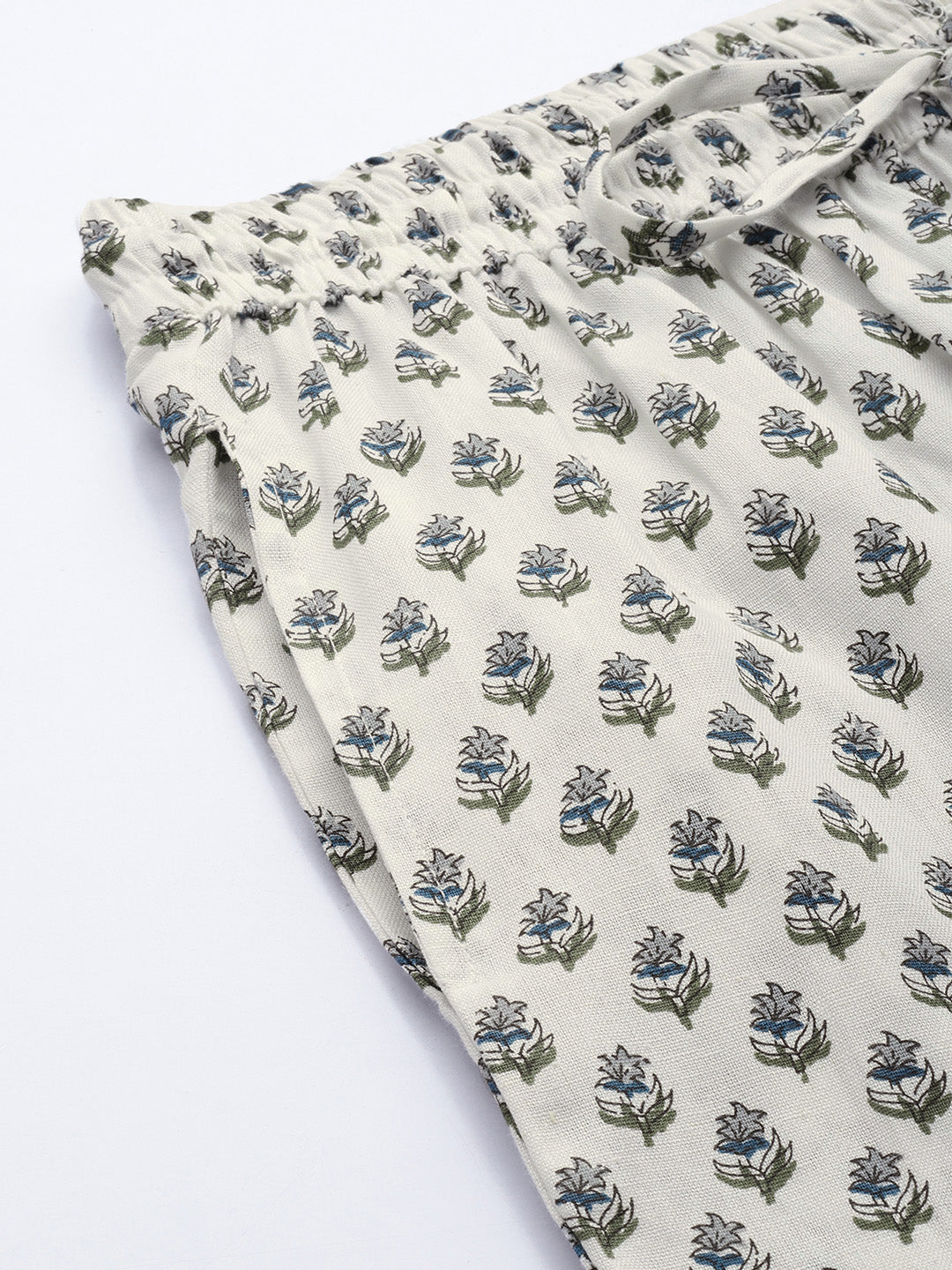 White Floral Printed Pleated Trousers