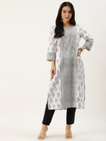 White & Black Ethnic Motifs Printed Straight Cut Kurta