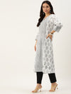White & Black Ethnic Motifs Printed Straight Cut Kurta