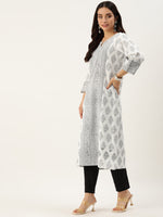 White & Black Ethnic Motifs Printed Straight Cut Kurta