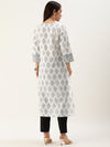 White & Black Ethnic Motifs Printed Straight Cut Kurta