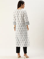 White & Black Ethnic Motifs Printed Straight Cut Kurta