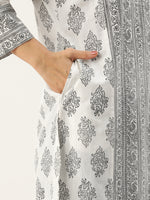 White & Black Ethnic Motifs Printed Straight Cut Kurta