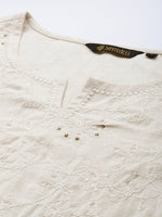 Beige Floral Embroidered Straight Cut Kurta