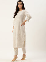 Beige Floral Embroidered Straight Cut Kurta
