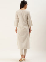 Beige Floral Embroidered Straight Cut Kurta