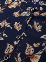 Navy Blue & Beige Floral Printed A-Line Kurta