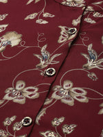 Red & Beige Floral Printed A-Line Kurta