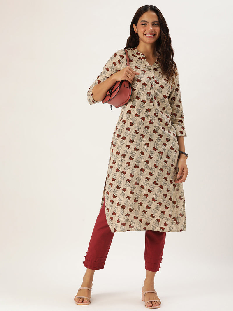 Beige Jal Floral Printed Kurta