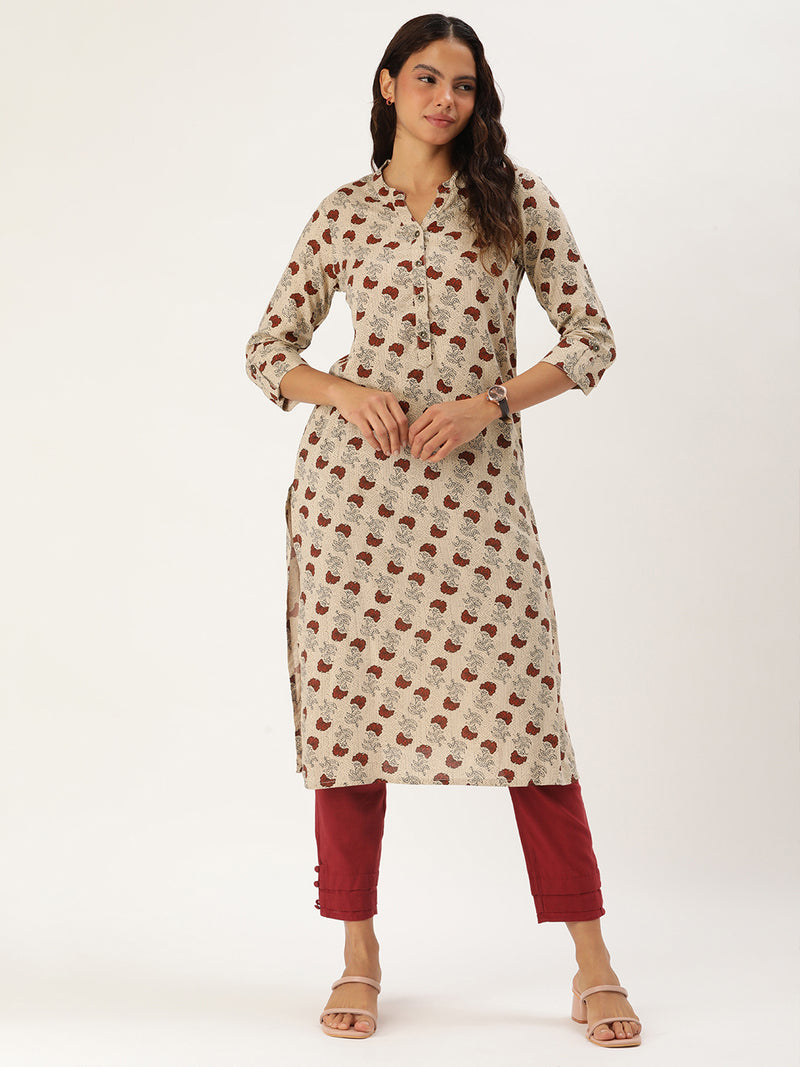 Beige Jal Floral Printed Kurta