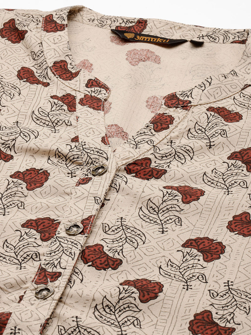 Beige Jal Floral Printed Kurta