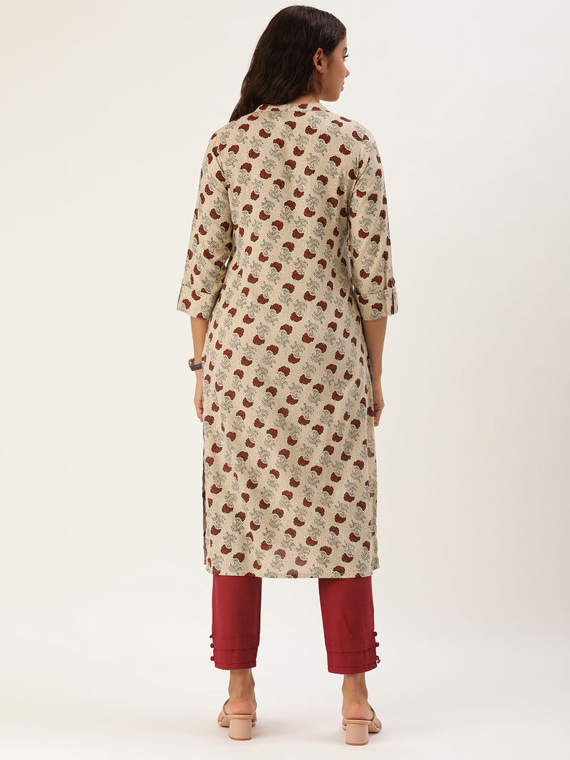 Beige Jal Floral Printed Kurta