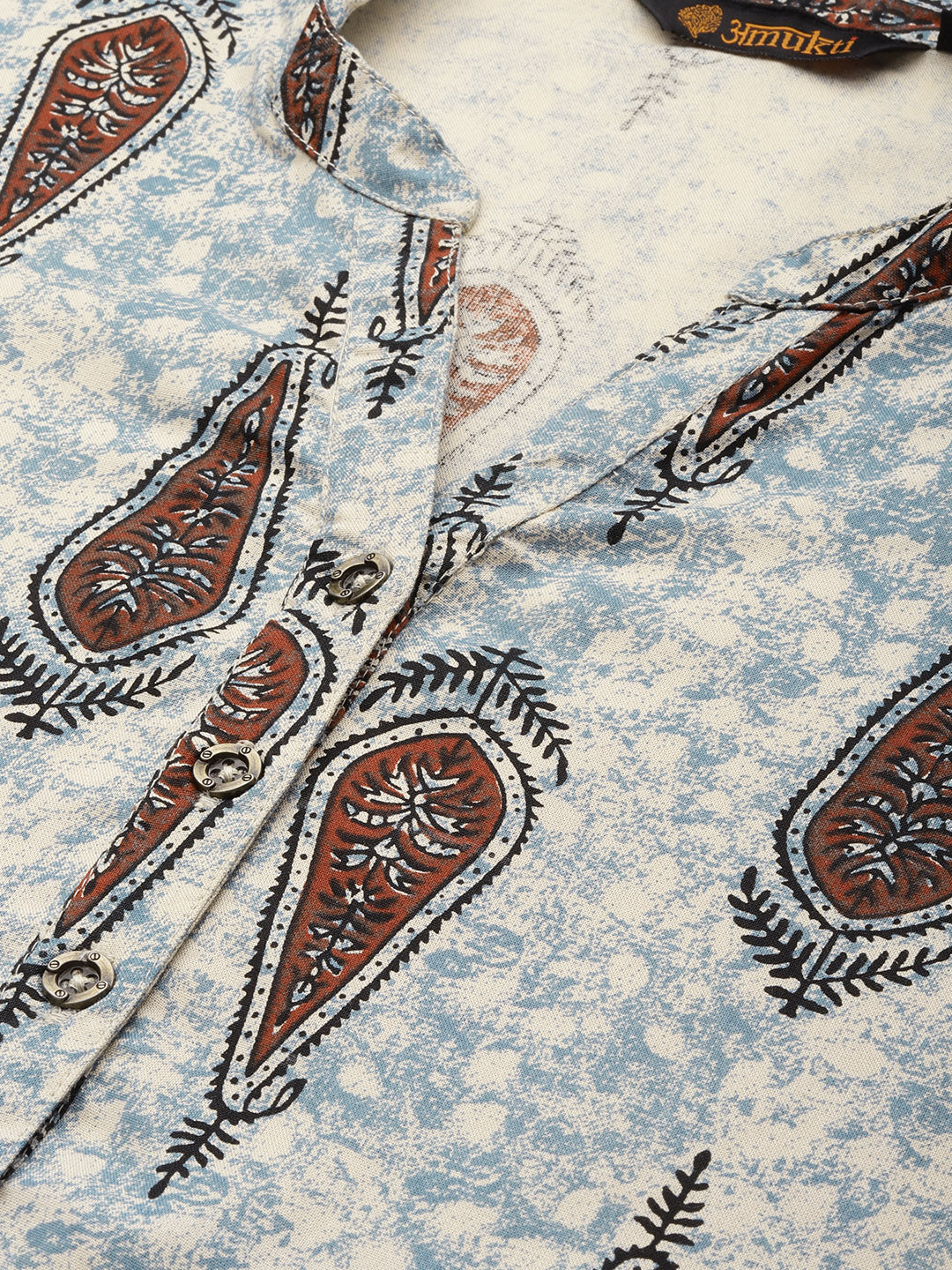 Blue & Multicolored Ethnic motifs Printed Mandarin Collar Kurta