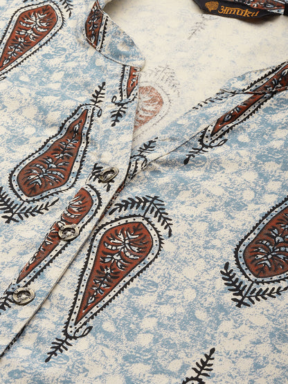 Blue & Multicolored Ethnic motifs Printed Mandarin Collar Kurta