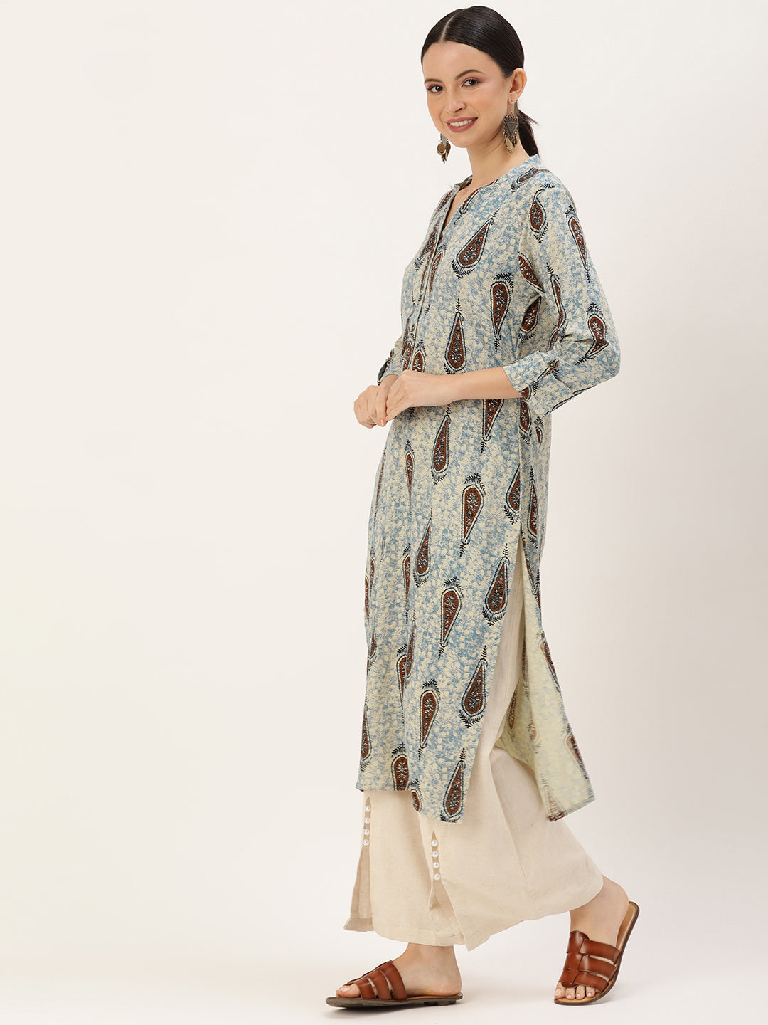 Blue & Multicolored Ethnic motifs Printed Mandarin Collar Kurta