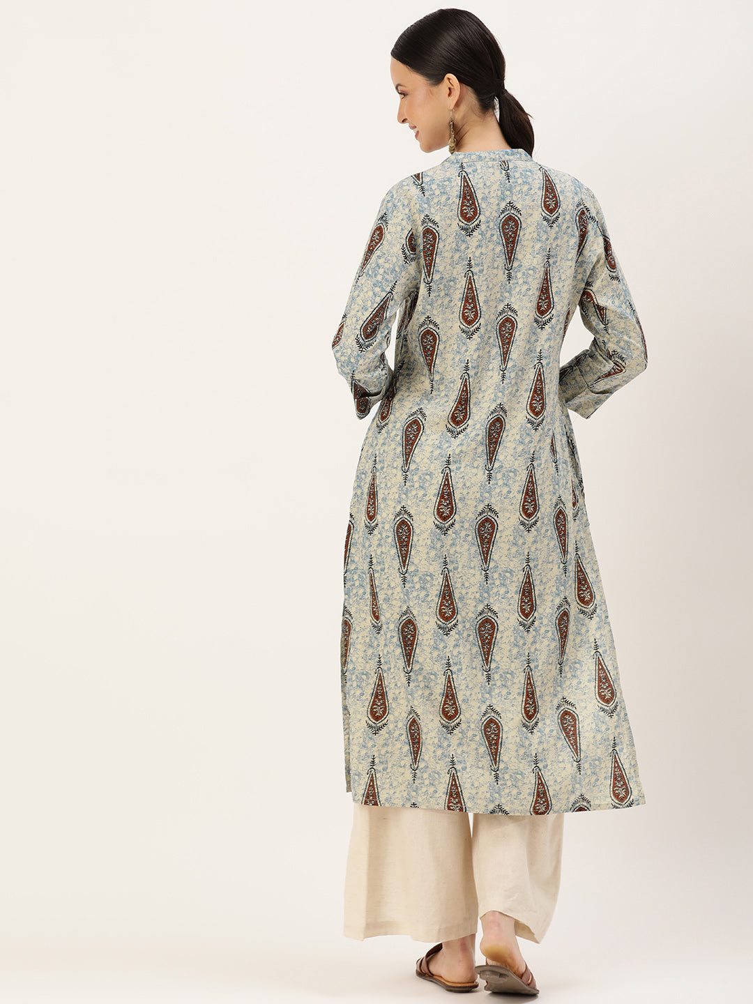 Blue & Multicolored Ethnic motifs Printed Mandarin Collar Kurta