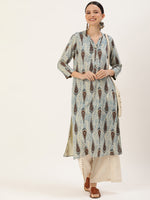 Blue & Multicolored Ethnic Motifs Printed Mandarin Collar Kurta