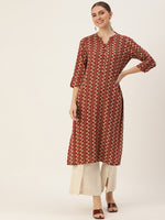 Rest & Beige Ethnic Motifs Printed Mandarin Collar Kurta