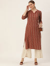 Rest & Beige Ethnic Motifs Printed Mandarin Collar Kurta