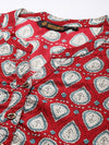 Red & White Ethnic Motifs Printed Mandarin Collar Kurta