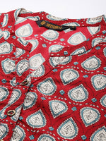 Red & White Ethnic Motifs Printed Mandarin Collar Kurta