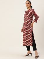 Red & White Ethnic Motifs Printed Mandarin Collar Kurta