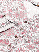 White & Grey Floral Printed Straight Cut Kurta