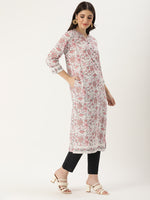 White & Grey Floral Printed Straight Cut Kurta